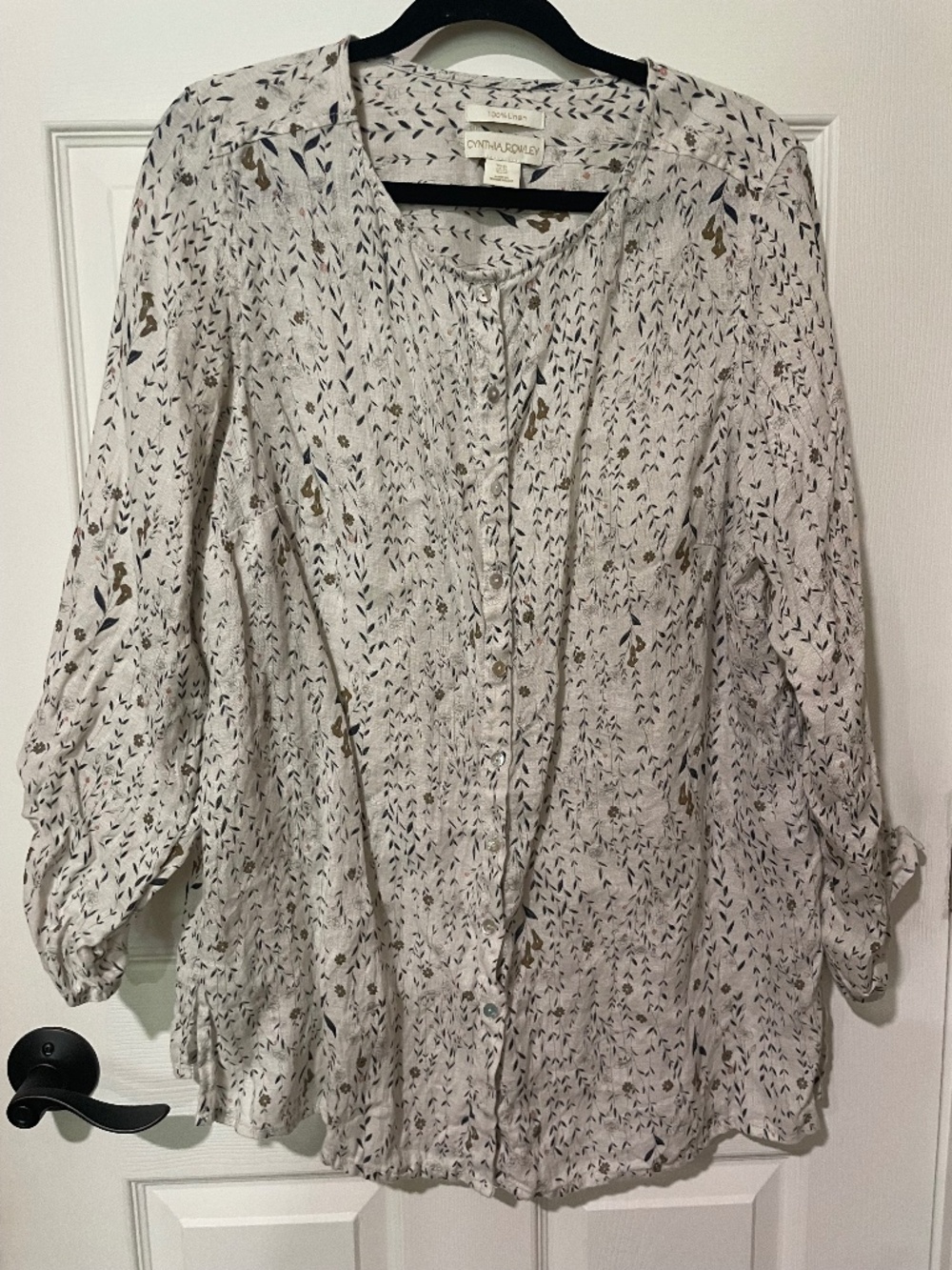 Cynthia Rowley NY Women’s 1X, 100% Linen, Beige Floral Print